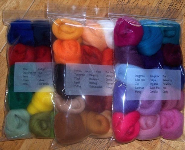 NEW ... Ashford Corriedale  Wool Roving  Wool for Felting Sample Pack NOW 55 Colors