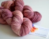 Hand Dyed Sock Fingering Yarn - Superwash Merino / Nylon 463 Yards - Persephone - Pomegranate Purple & Warm Pink