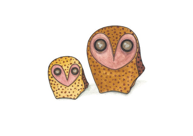 Spotted Owls Watercolor Art Print