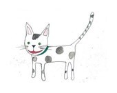 spotted cat art print // gray & white