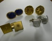 Vintage cuff links, four pairs, gold and silver tone, blue stone -