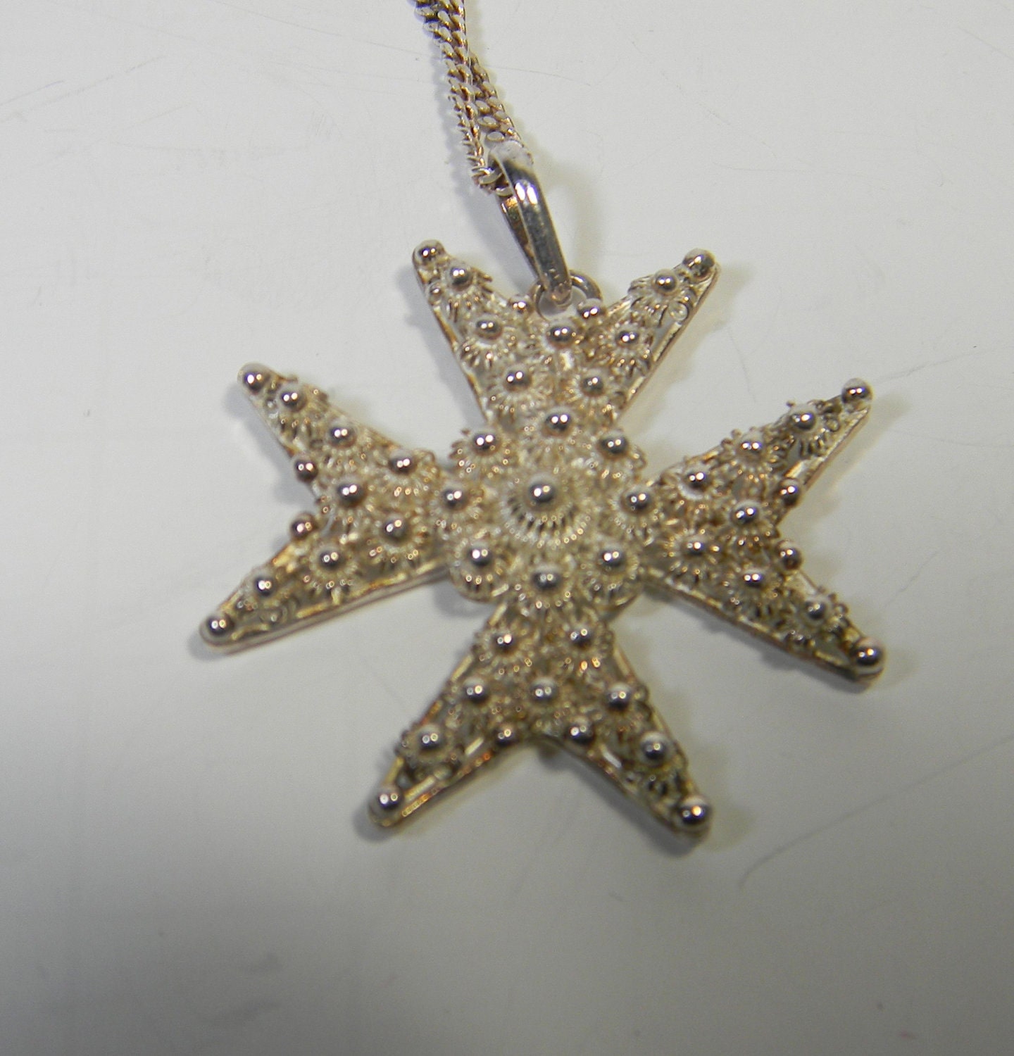 Vintage Silver Filigree Maltese Cross, pendant on chain -