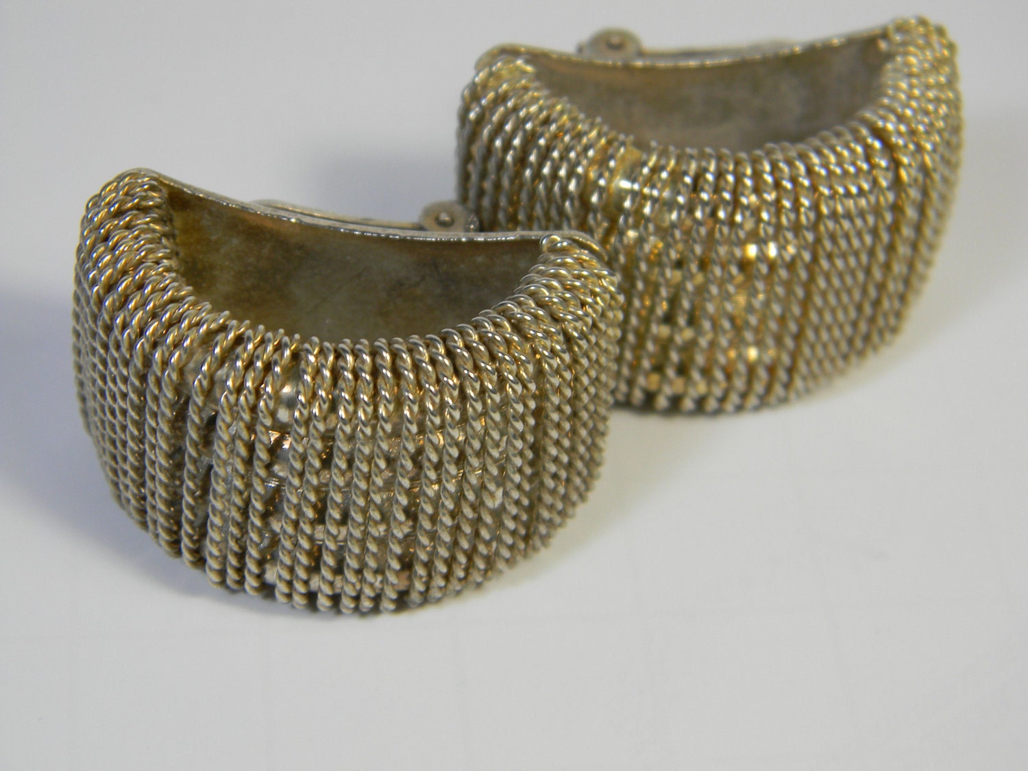 Vintage earrings - gold tone - clip ons - extra large, semi circle