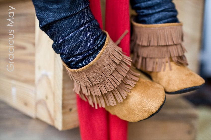 Caramel suede moccasin boots- boys Fall Winter
