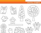 Digital stamps.. Forest Friends B 07082.. Cute whimsical digistamp.. Commercial Use Clipart