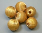 VINTAGE SILK BEADS Amber Gold Japanese Fiber 11mm pkg6 slk16