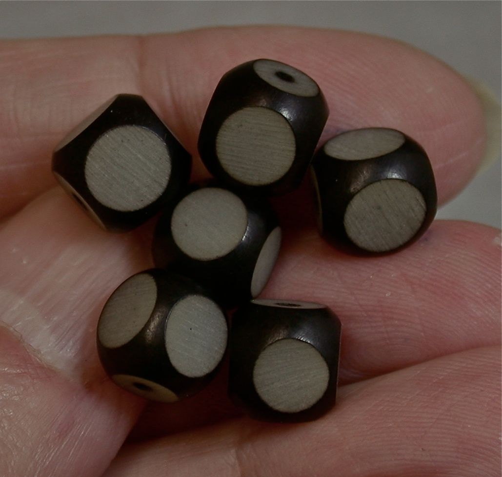 Vintage Glass Beads CZECH CATHEDRAL BLACK Gray 8mm pkg 4 gl840