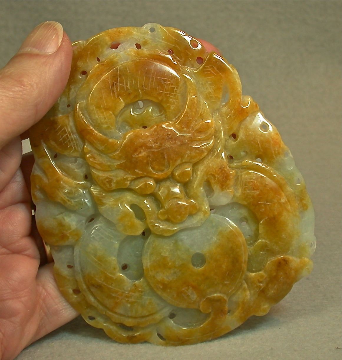 Vintage Nephrite Pendant Carved DRAGON Very Large Museum Quality  387.5 carats cb282