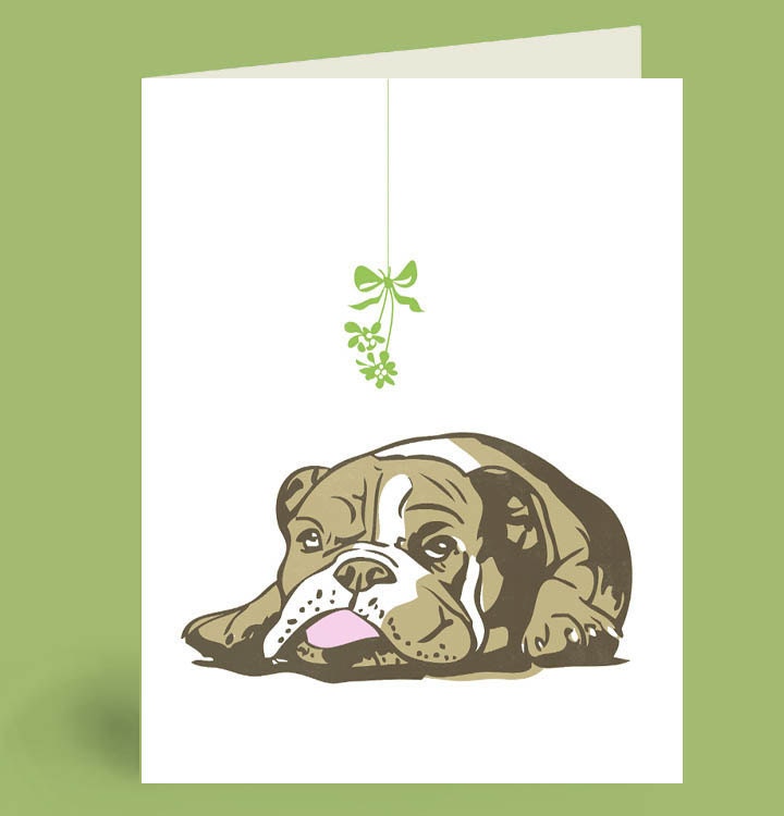 CUSTOM Bulldog and Mistletoe - 50 Holiday Cards