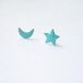 Small Blue Turquoise Crescent Moon and Star Silver Ear Studs - 925 Sterling Silver Earrings - gift under 5