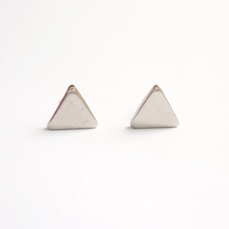 Large Silver Plated Triangle Ear Studs/Ear Post - gift under 5 - 11 mm