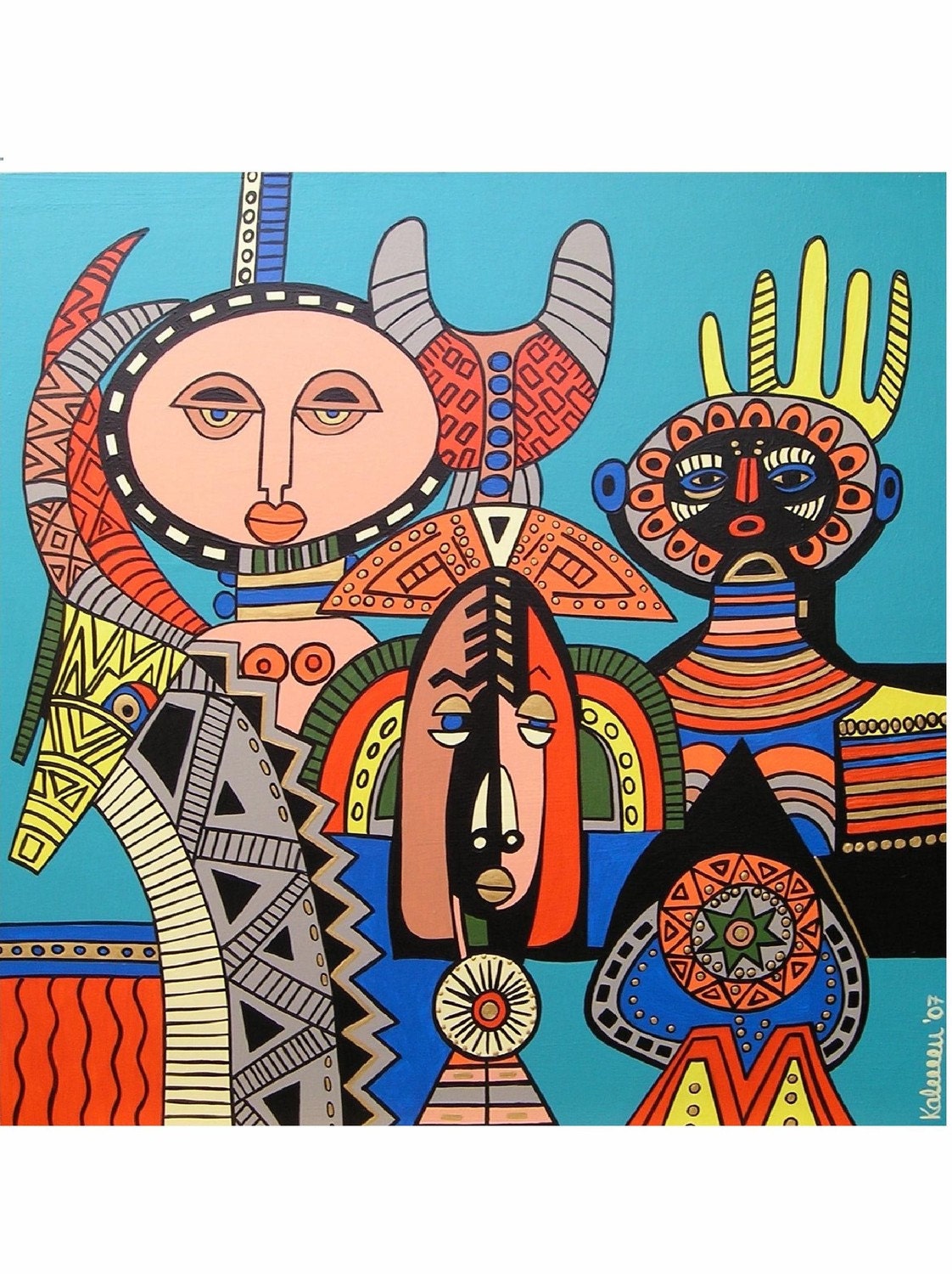 African Masks..... original painting, acrylic on wood, 23.6x23.6", 60x60 cm, african culture, abstract, fantasy, masks, tradition