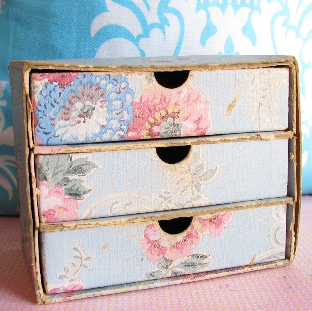 Little Miss Rosie B. Organized...Shabby Vintage 3 Drawer Storage Box