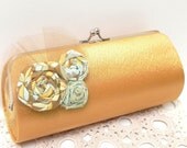 Aqua & Gold Bridal Clutch or Bridesmaid Clutch  - Bouquet Rosette Clutch - Bridesmaid Gift - Bouquet Alternative