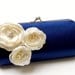 Bridesmaid Clutch Navy Blue Bridal Clutch - Ivory Flower Blossoms with Rhinestones - Kisslock Snap Bouquet Clutch -