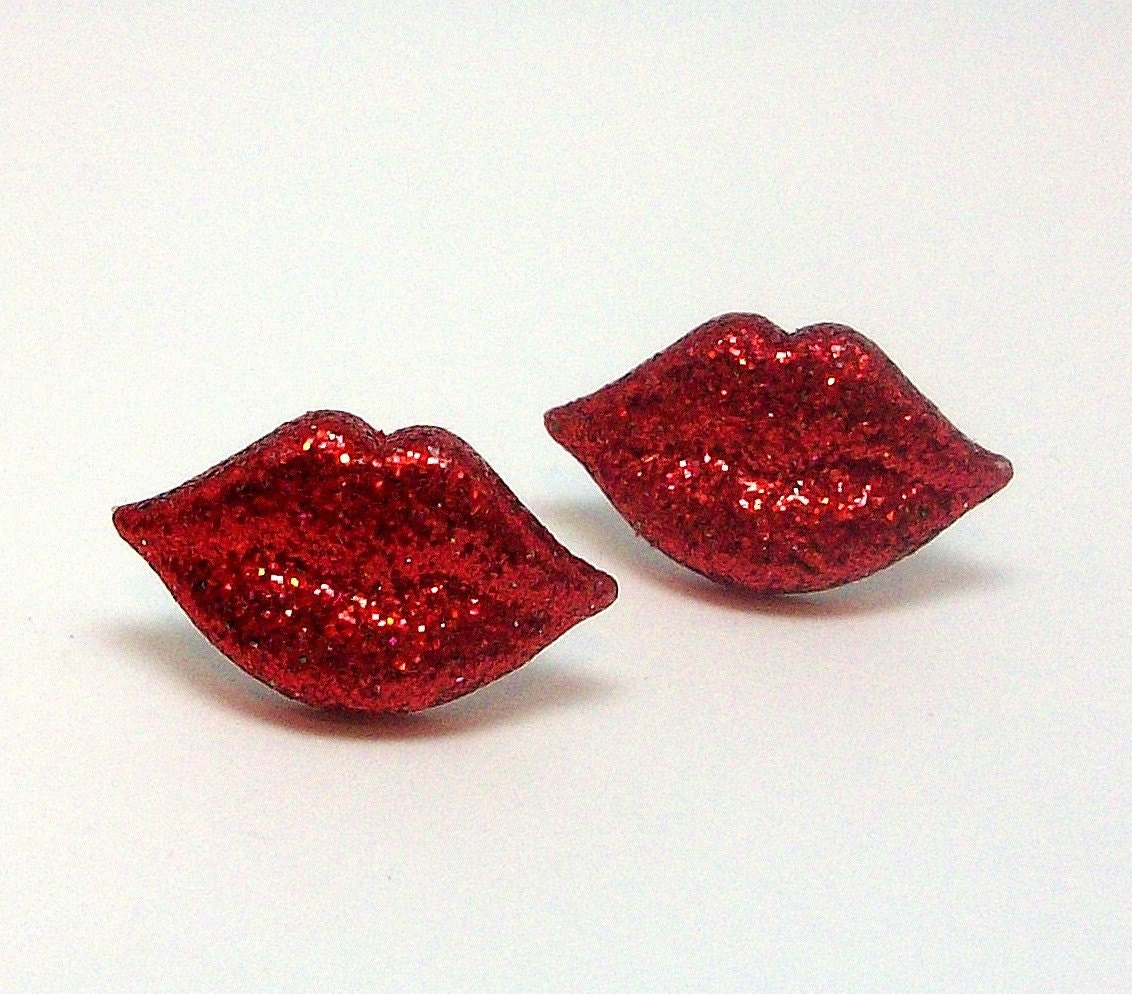 Red Glitter Lips Earrings by Sypria on Etsy