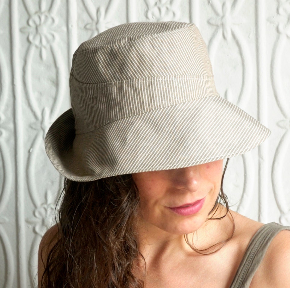 Brown and Cream Striped Cotton Sunhat : Womens Hats - M