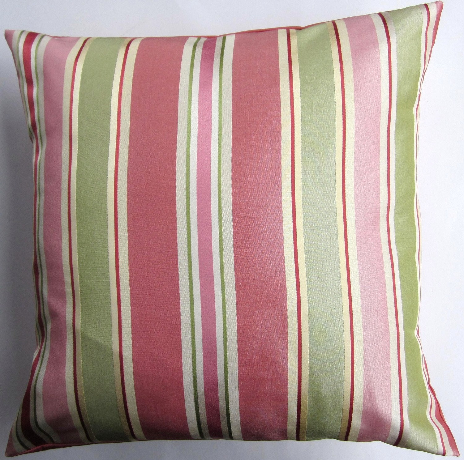 Pink Throw Pillow Cover - Striped Cushion Cover in Coral, Honeysuckle, Pink, Green and Cream - 16 x 16