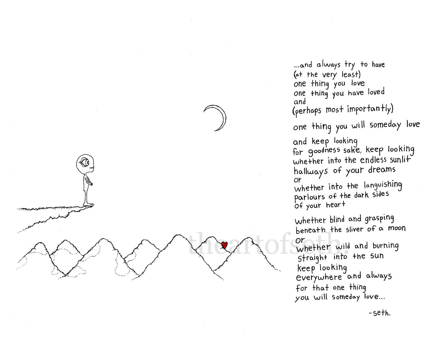 Keep looking 8x10 print of original illustration and poem by seth