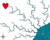 Going Home / 11x14 print of original illustration/ river and sea