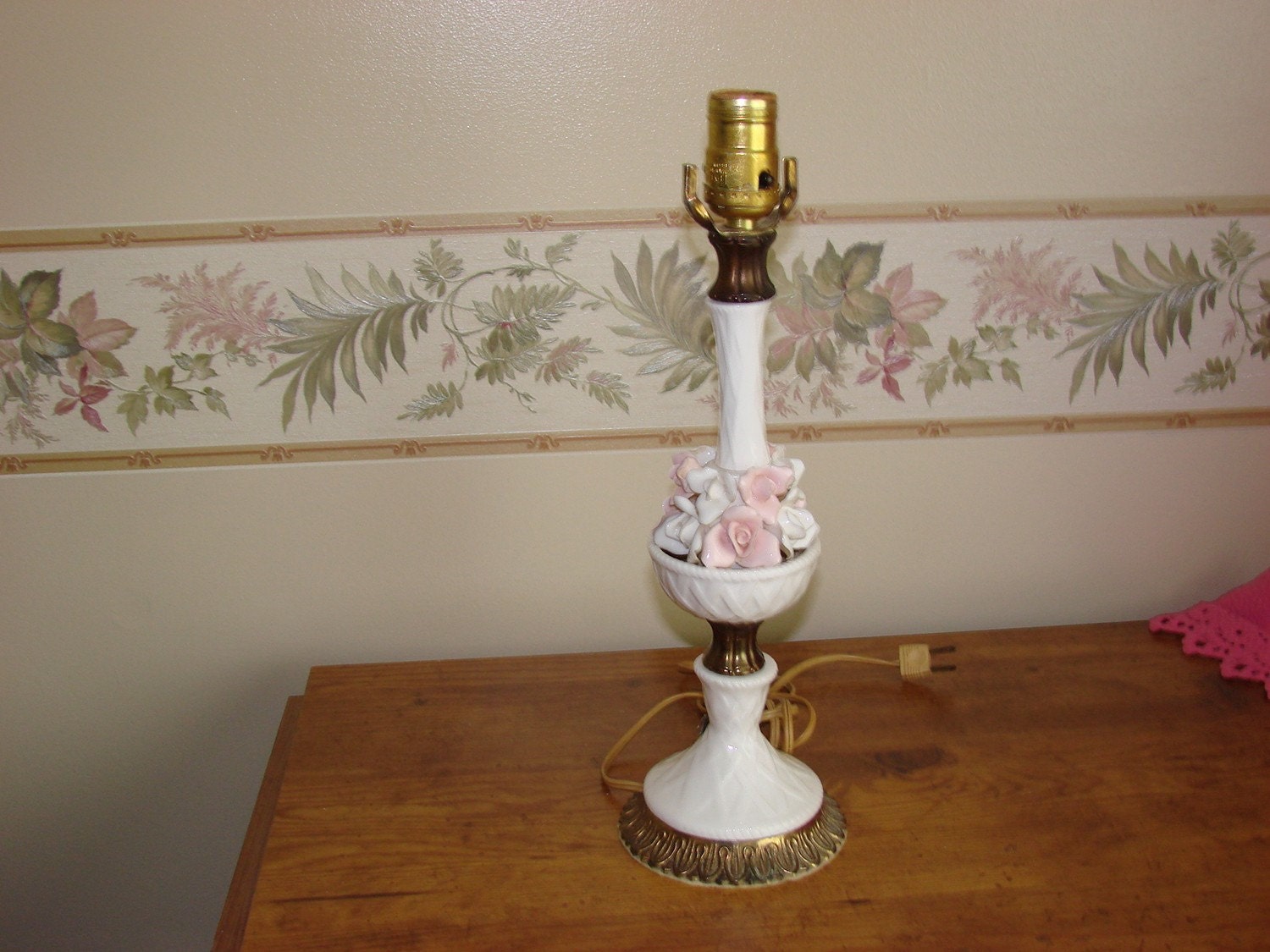 Vintage Lamp With Porcelain Flowers 1950s by rummagegirls on Etsy