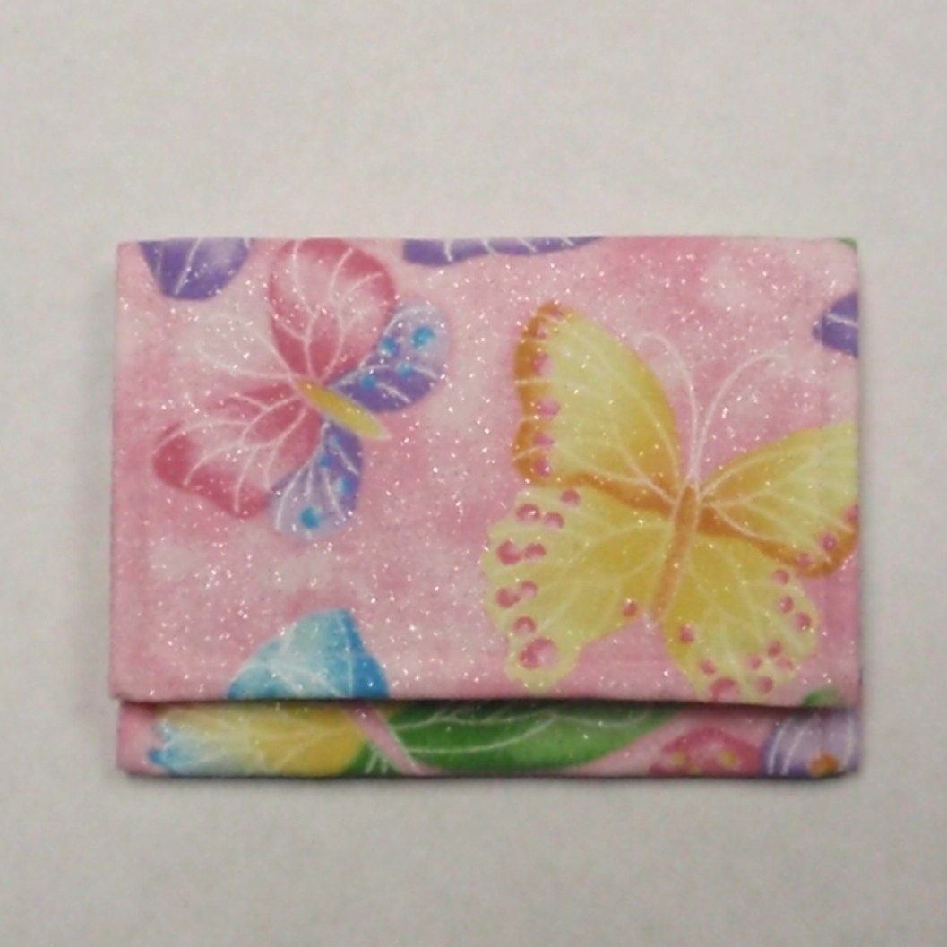 Mini wallet - butterfly pink glitter