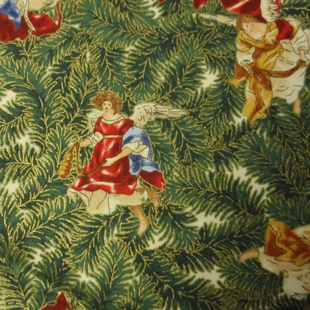 Christmas Nativity Angels Fabric - 1 yard - dark green