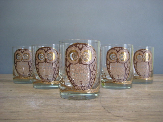 Vintage Owl Drinking Glasses by Georges Briard
