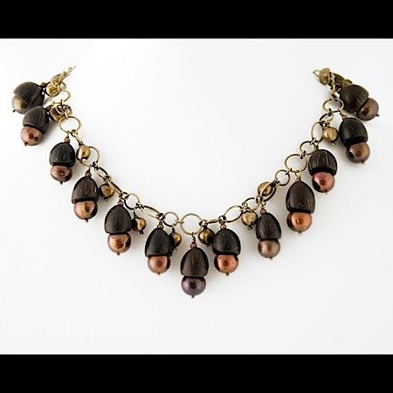 Coconut Caps and Bronze Freshwater Pearl Statement Necklace - Eco, Original, Chic