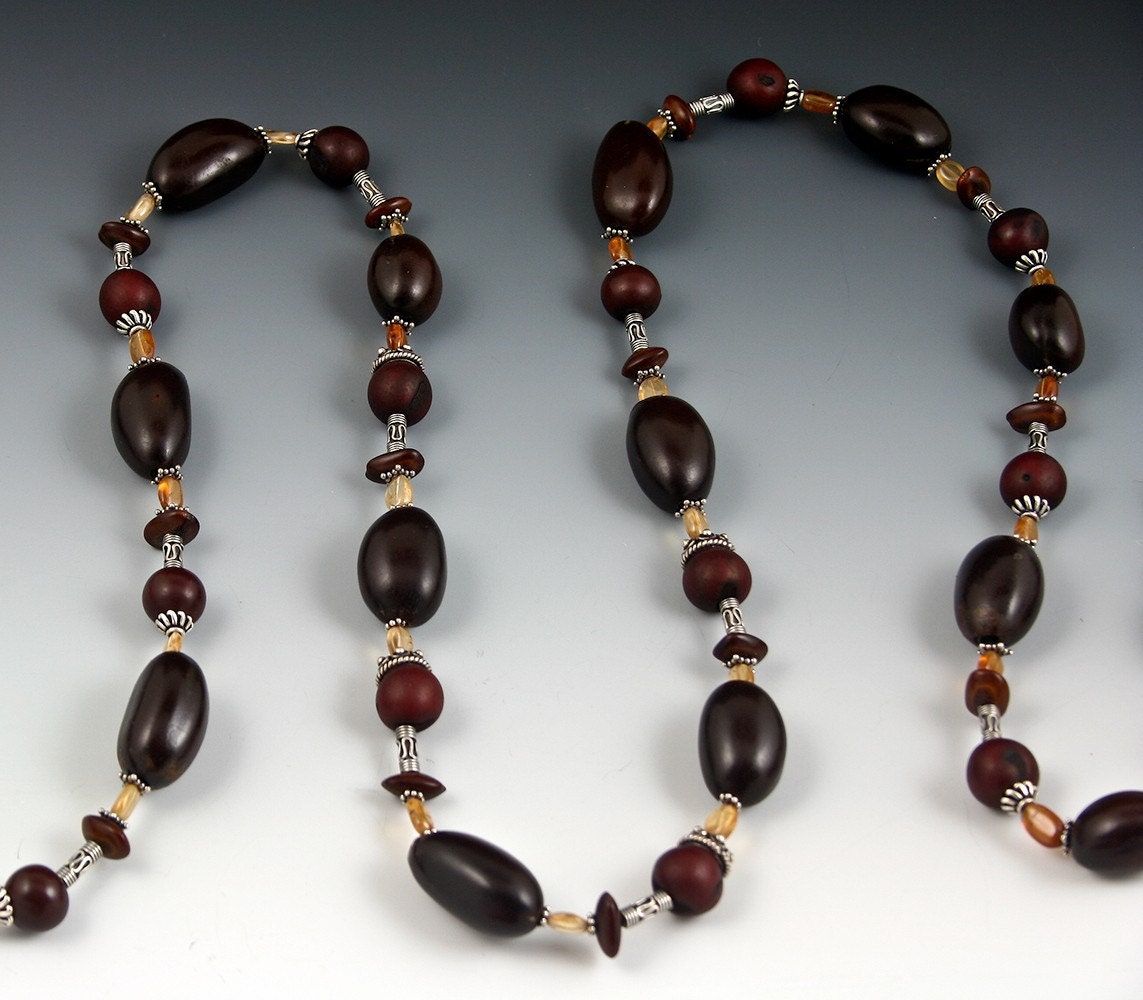 Natural Seed Jatoba and Carnelian Necklace - Eco Friendly Gift