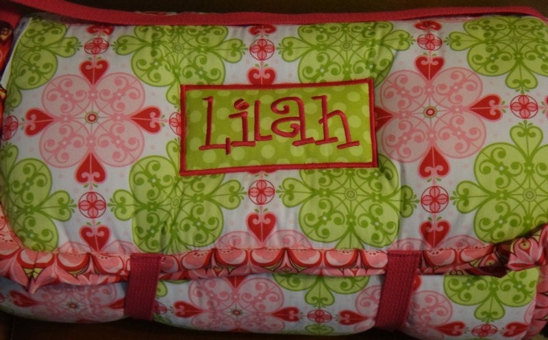 Custom Nap Mat...BOUTIQUE Mat for Girl...Ready to add Child's Name..Monogrammed and Personalized for School..Hot Pink Lime..Gothic Flower