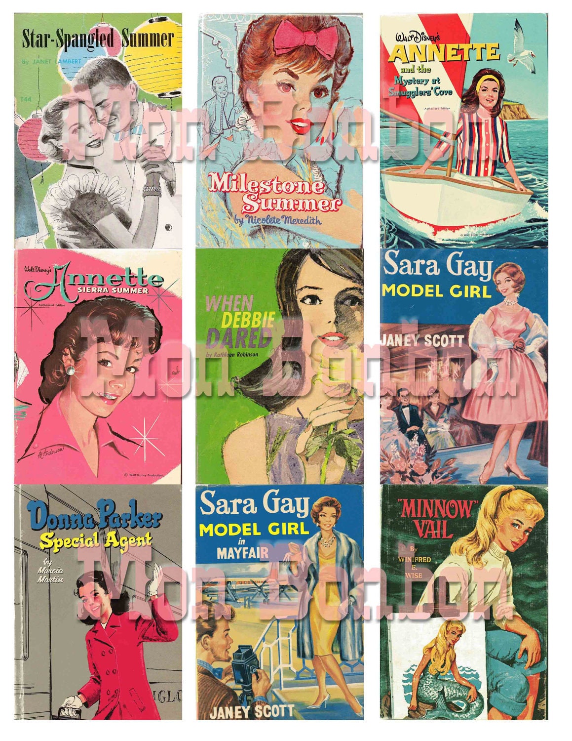Vintage Retro Teen Series Book Covers Digital Collage Sheet use with your paper craft projects, cards, journals, atcs