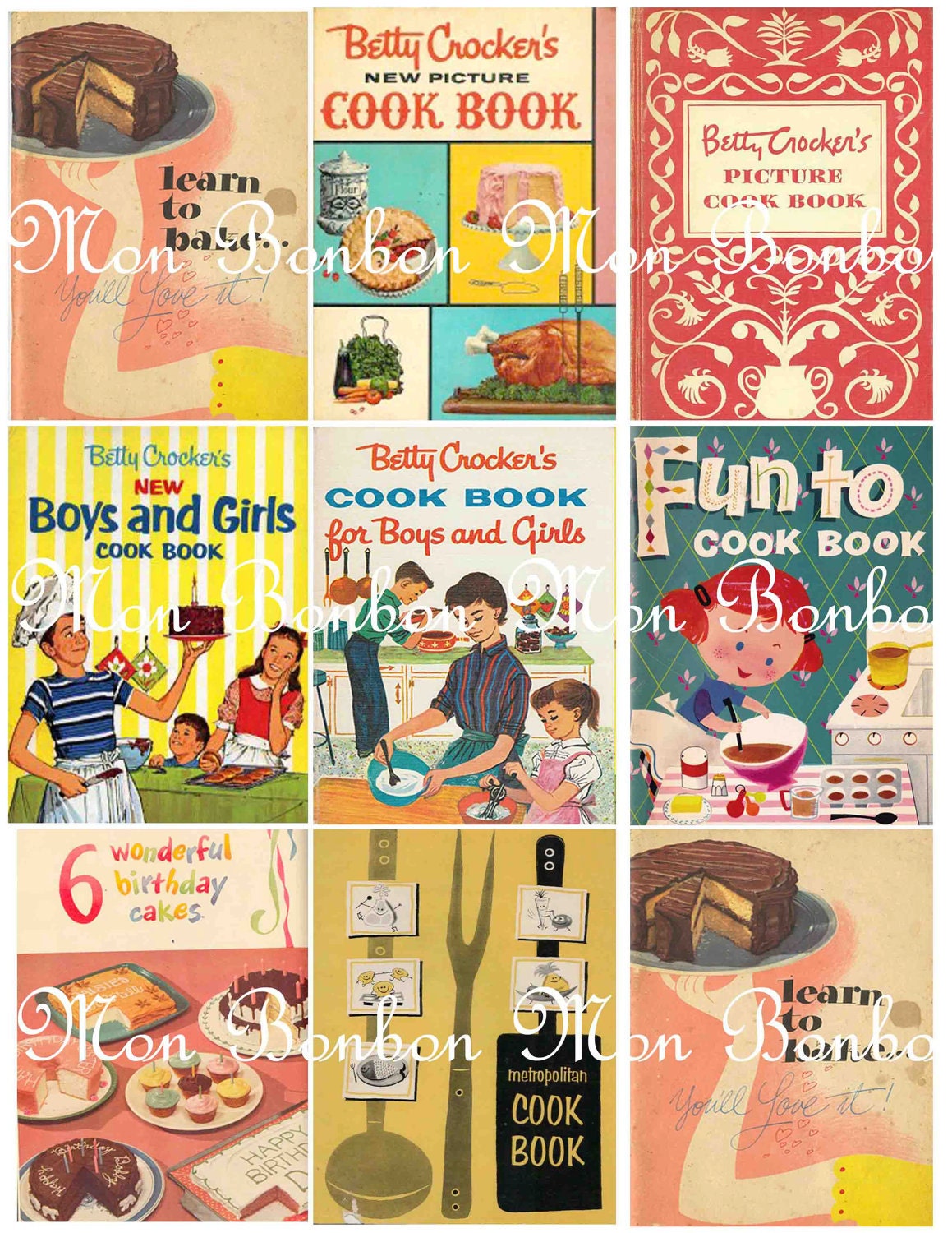 Vintage Retro Cook Books Digital Collage Sheet - INSTANT DOWNLOAD