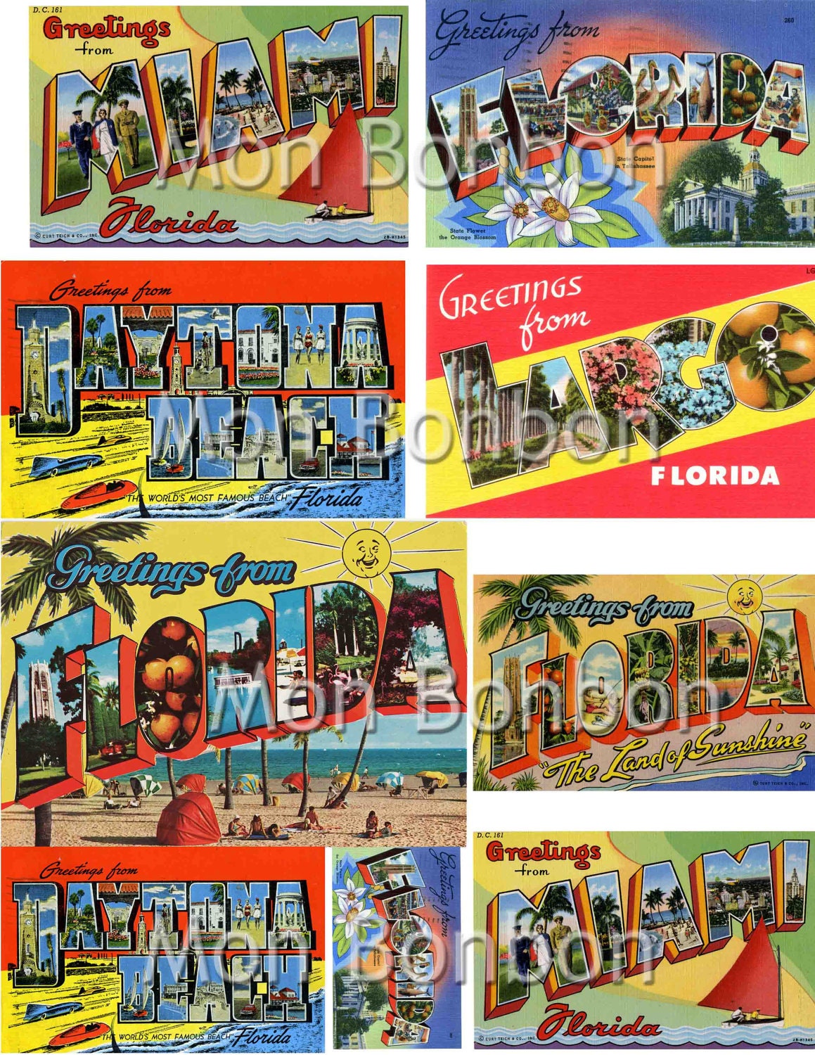 Vintage Florida Big Letter Postcards Digital Collage Sheet - INSTANT DOWNLOAD