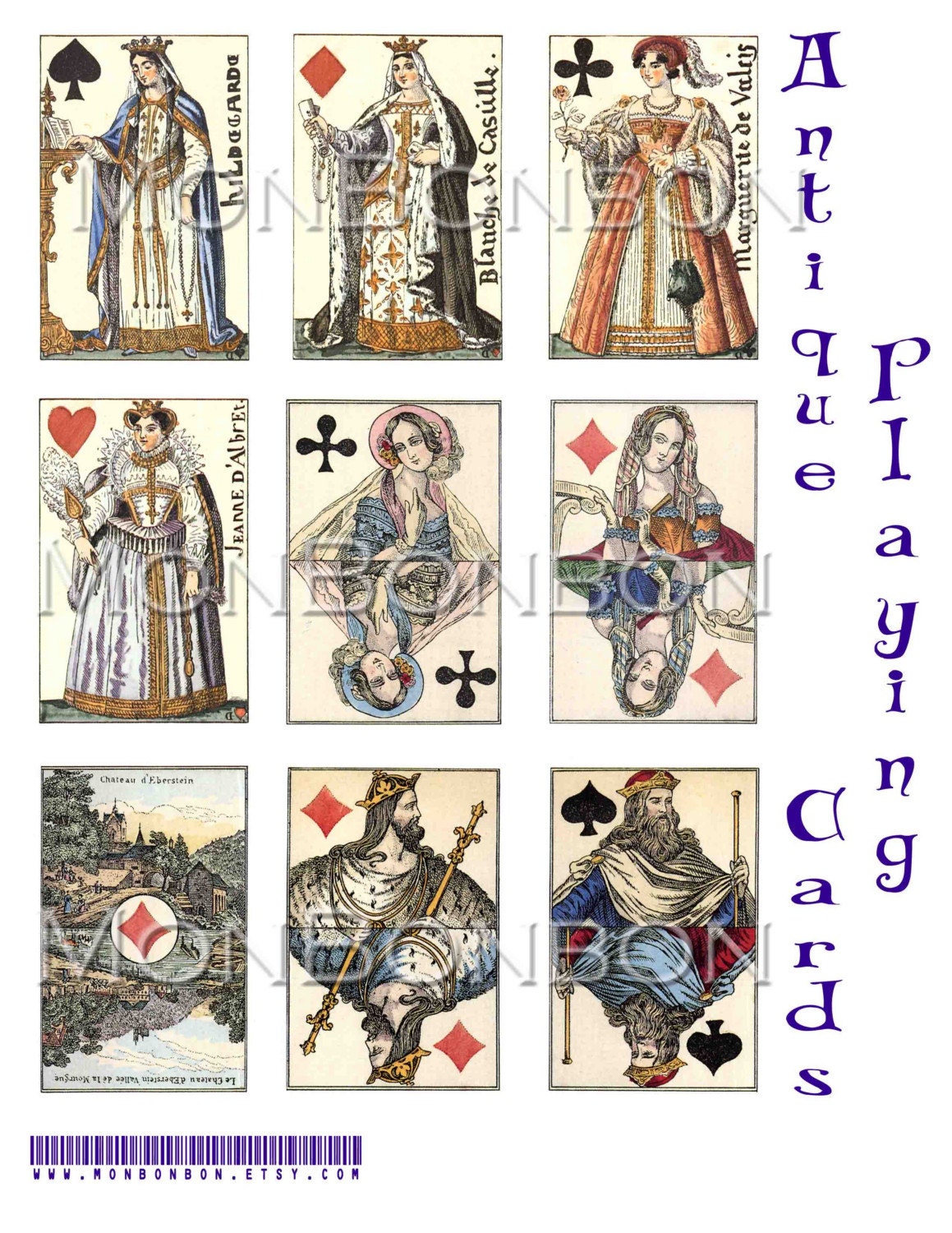 Digital Download 18 Vintage Antique Royalty Playing Cards ATC ZNE ACEO  clip art printables