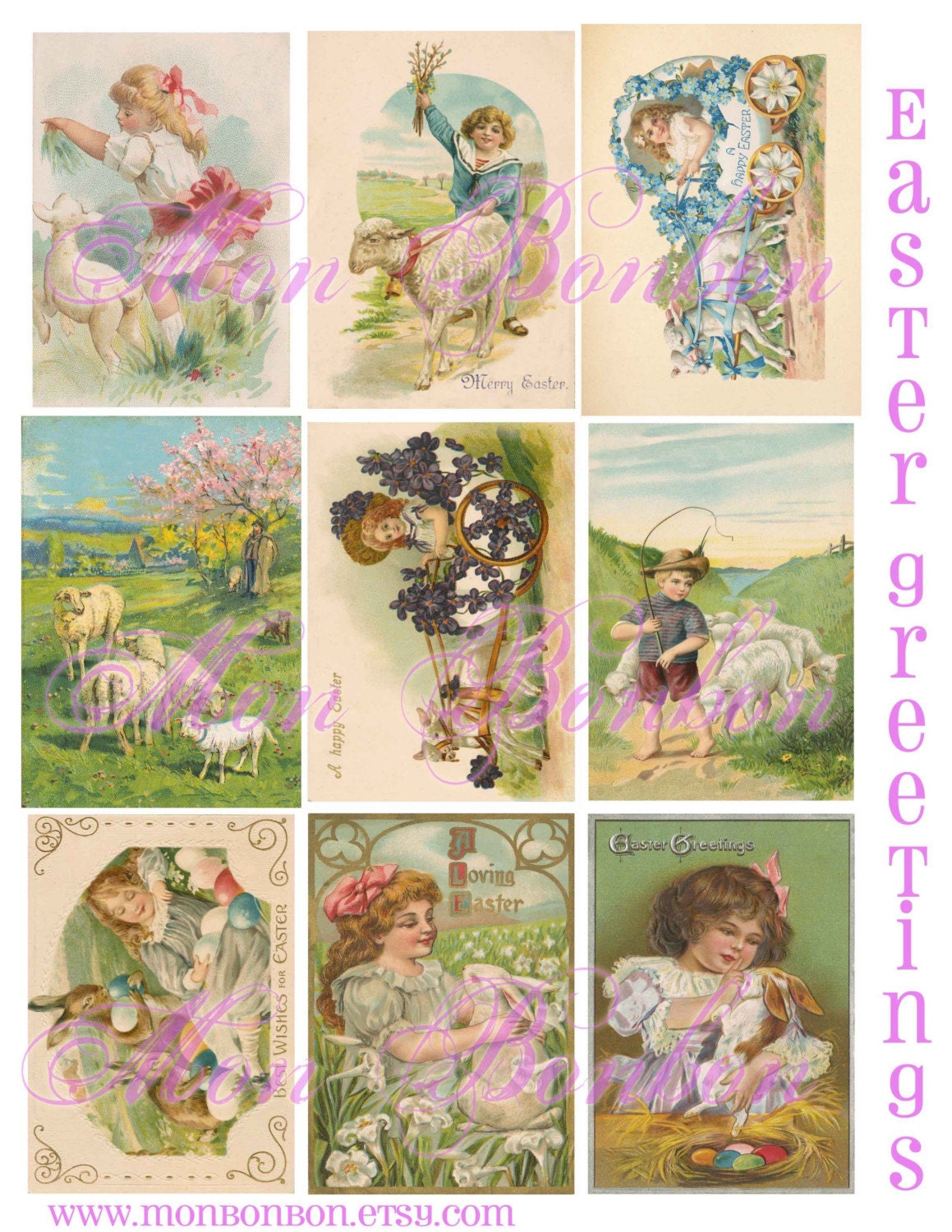 Easter Greetings Collage Sheet  -Digital Download Printables  Item No. 114 - INSTANT DOWNLOAD