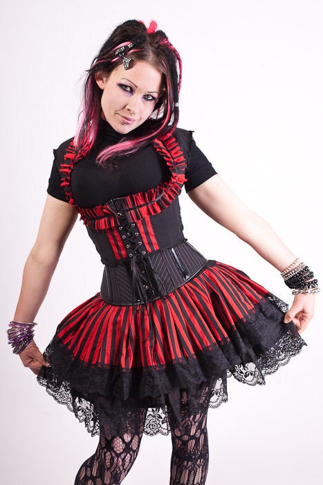Black and Red Stripe Underbust Vest and Skirt Set CUSTOM SIZE
