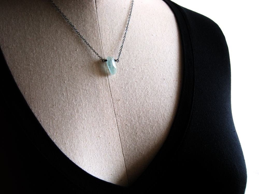 Aquamarine necklace sterling silver aquamarine jewelry - Makoa Nugget v4