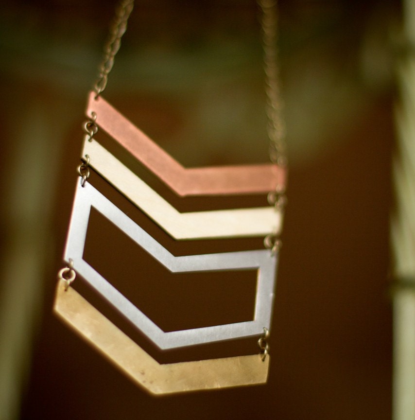 Chevron Multi Metal Necklace with Brass and Copper