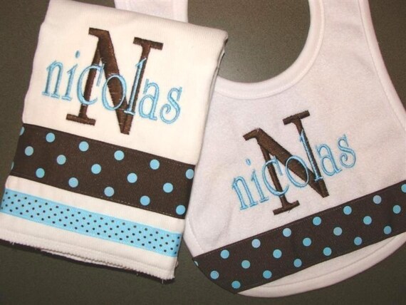 Personalized Bib and Burp cloth set BOY GIRL  Lots of Styles and Colors