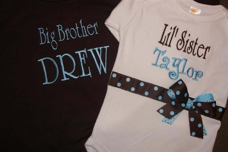 Magabys Custom Boutique PeRSoNaLiZeD LIttle OR Big Sister Onesie Bodysuit with ribbons and bows YoU CHOOSE the RIBBON