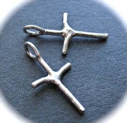 Artisan Solid Sterling Silver Cross Charms - 2 - earring drops or bracelet charms