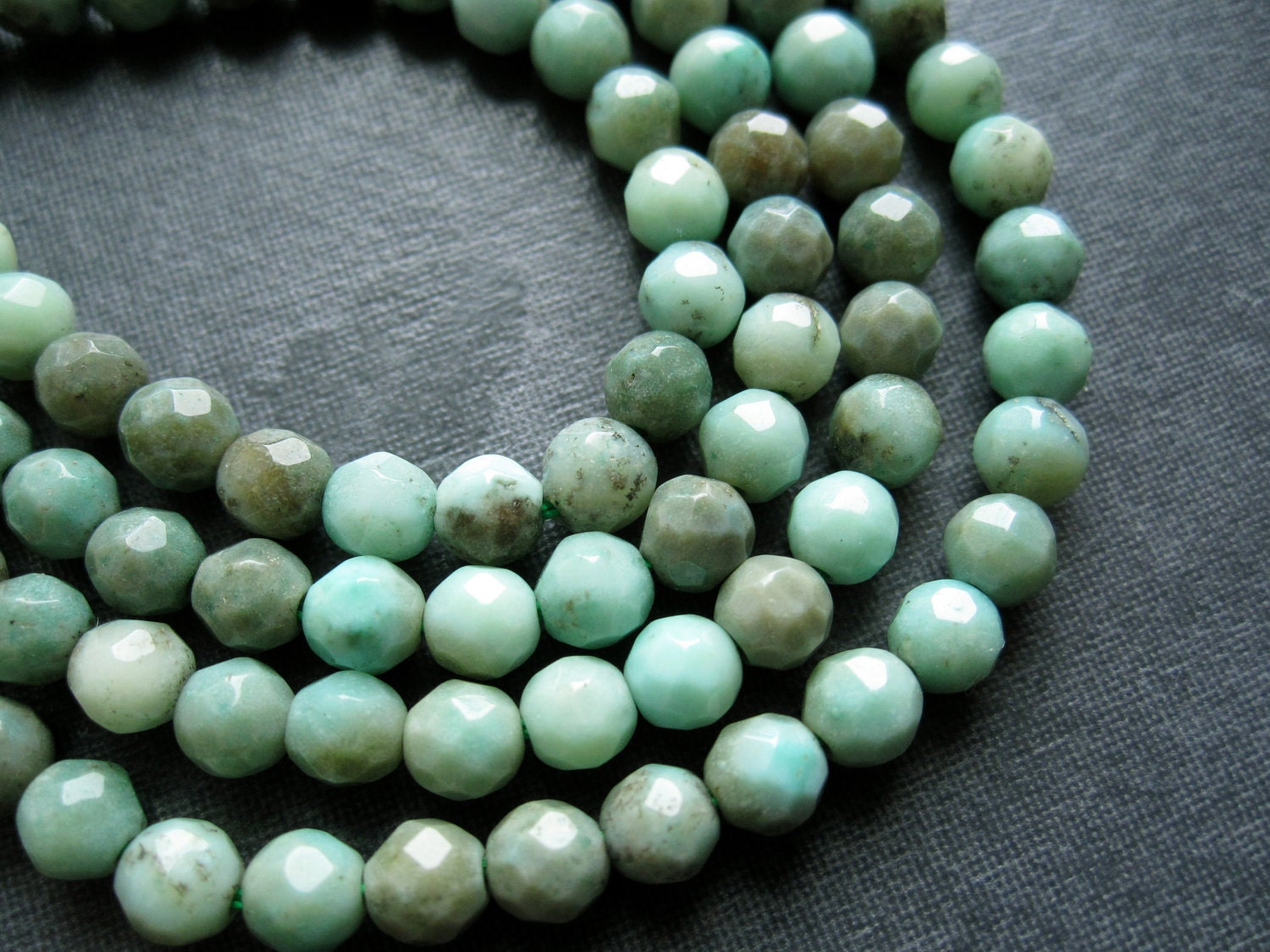 Reserved for Angie 180 Gray and Green Chrysoprase faceted round beads - 4mm