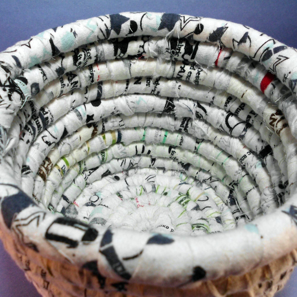 Graffiti Fabric Hand Coiled Basket - Black and White - mamacateyes