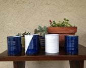 Upcycled Can Organizer Set or Garden Pots  - Geometric Navy Blue and White