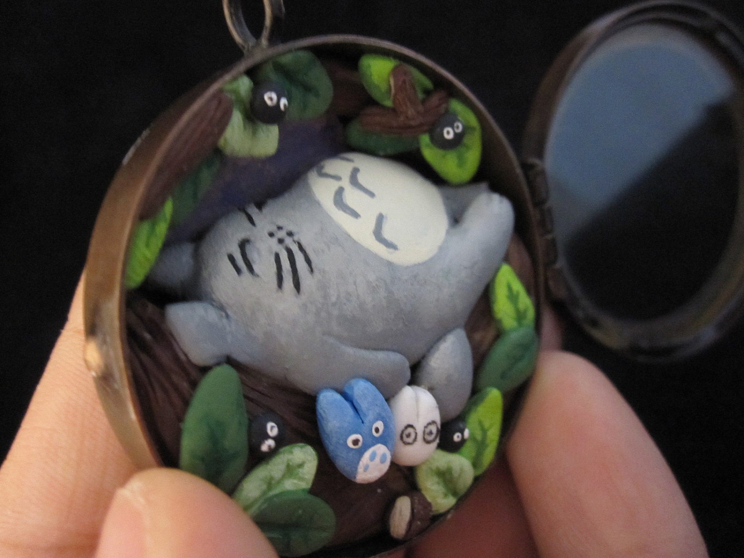 Totoro Shadow Box Decorative Art Locket OOAK