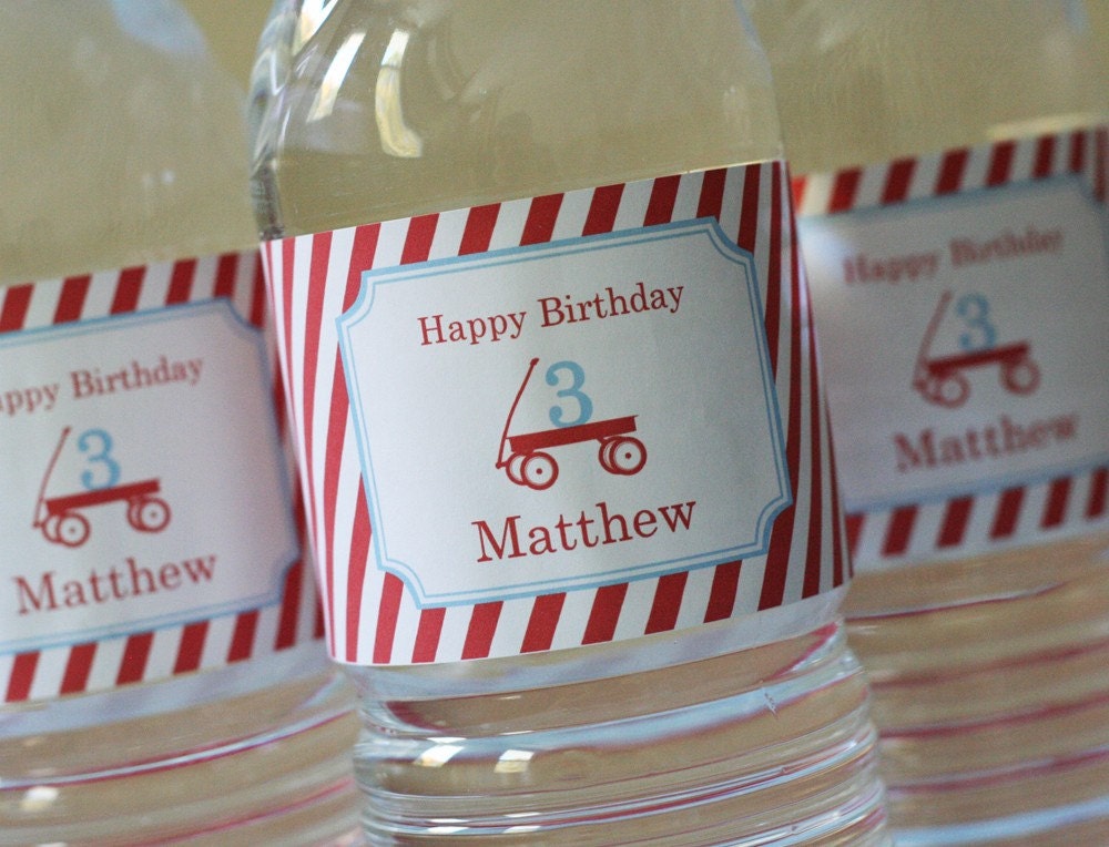 Red Wagon Party Water Bottle Labels - PRINTABLE only Il_570xn