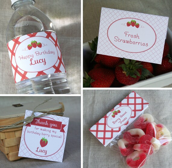 Strawberry Picnic Birthday Party - PRINTABLE ONLY - Banner, Toppers, Tags, Invitation and more Il_570xn
