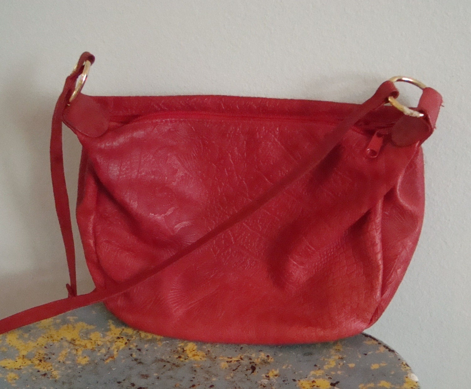 Vintage red tooled leather purse