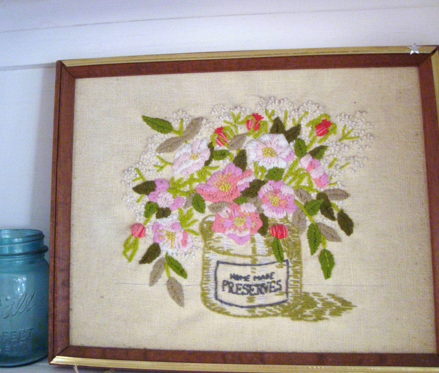 Vintage embroidered flower picture